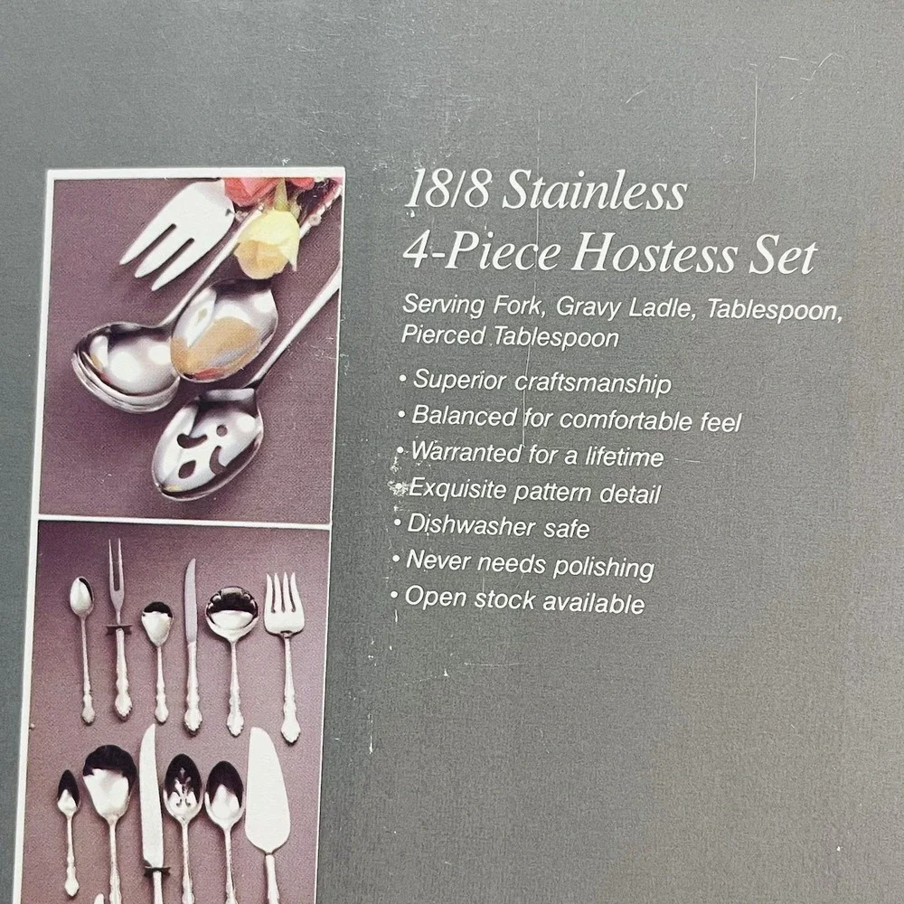 Oneida Morning Blossom 4 Piece‎ Hostess Set Serving Fork Ladle Tablespoon NEW